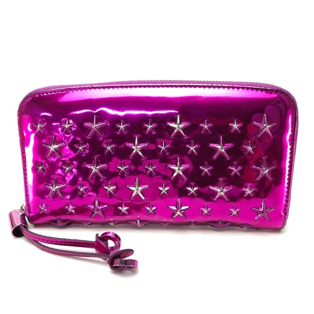 JIMMY CHOO 163FILIPA.CIM Round Zip Long Wallet, Filipa Star Studs, Patent Lea...